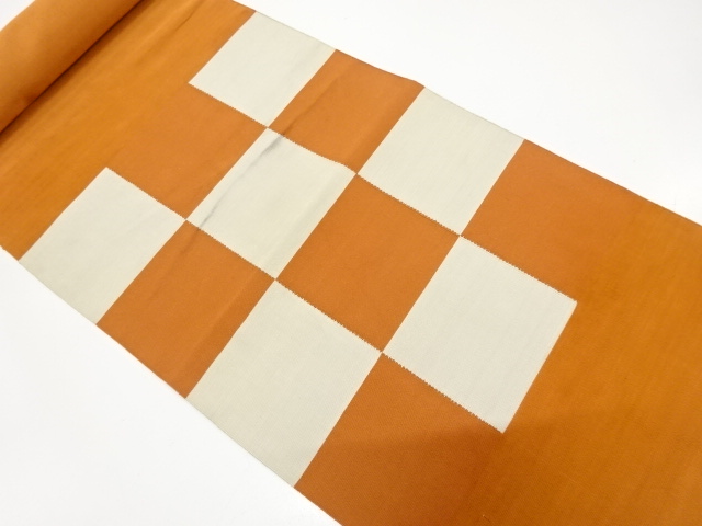 アンティーク　綴れ　市松模様織り出し　八寸帯地反物